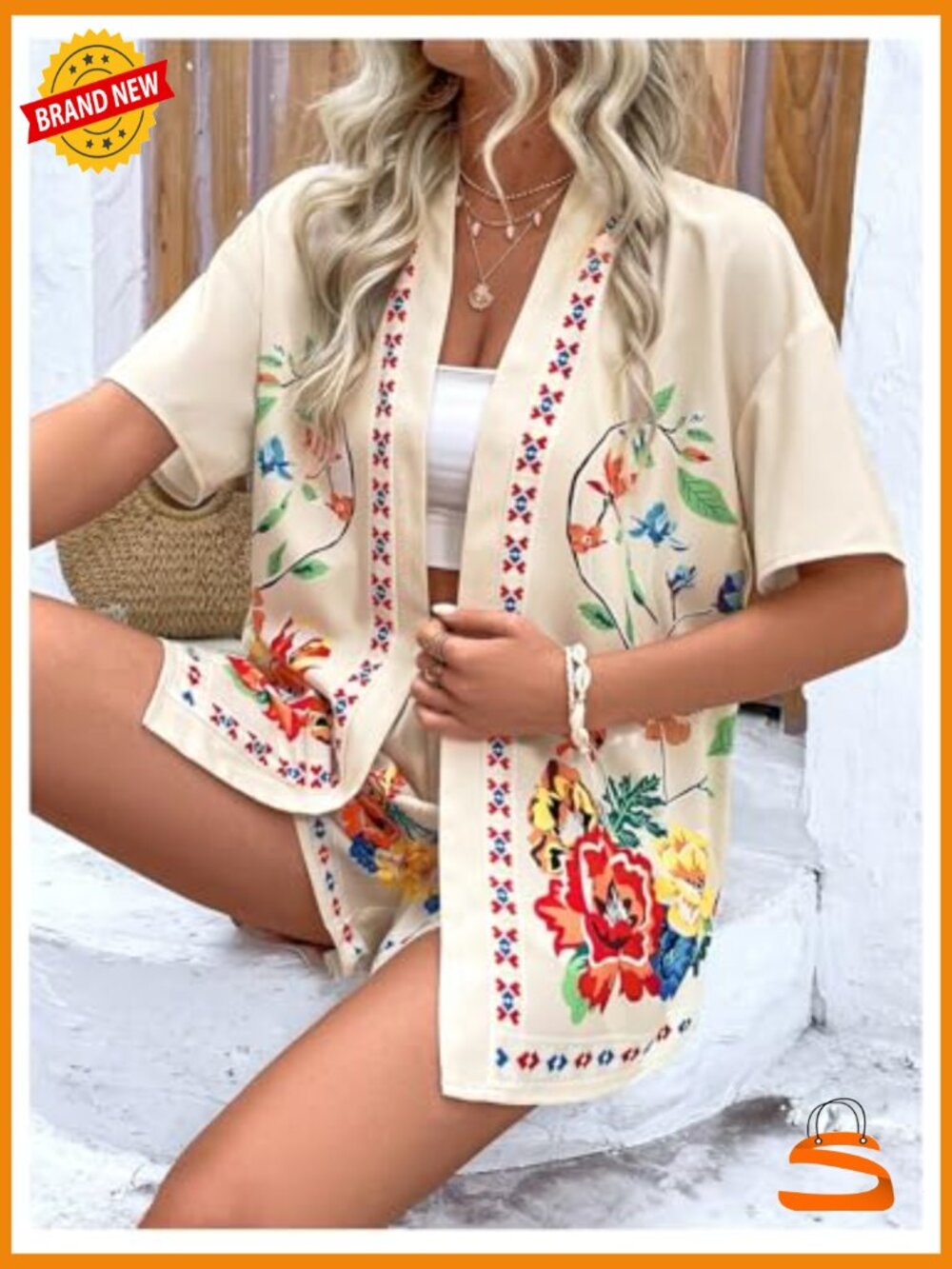 Women's 2 Piece Outfit Set Short Sleeve Blouse and Shorts Beach Vacation Summer - Picture 4 of 5